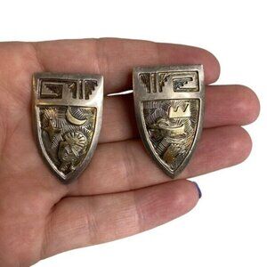 Vintage AFB Arland F Ben Sterling Silver & 14K? Gold Heraldic Shield Earrings Na